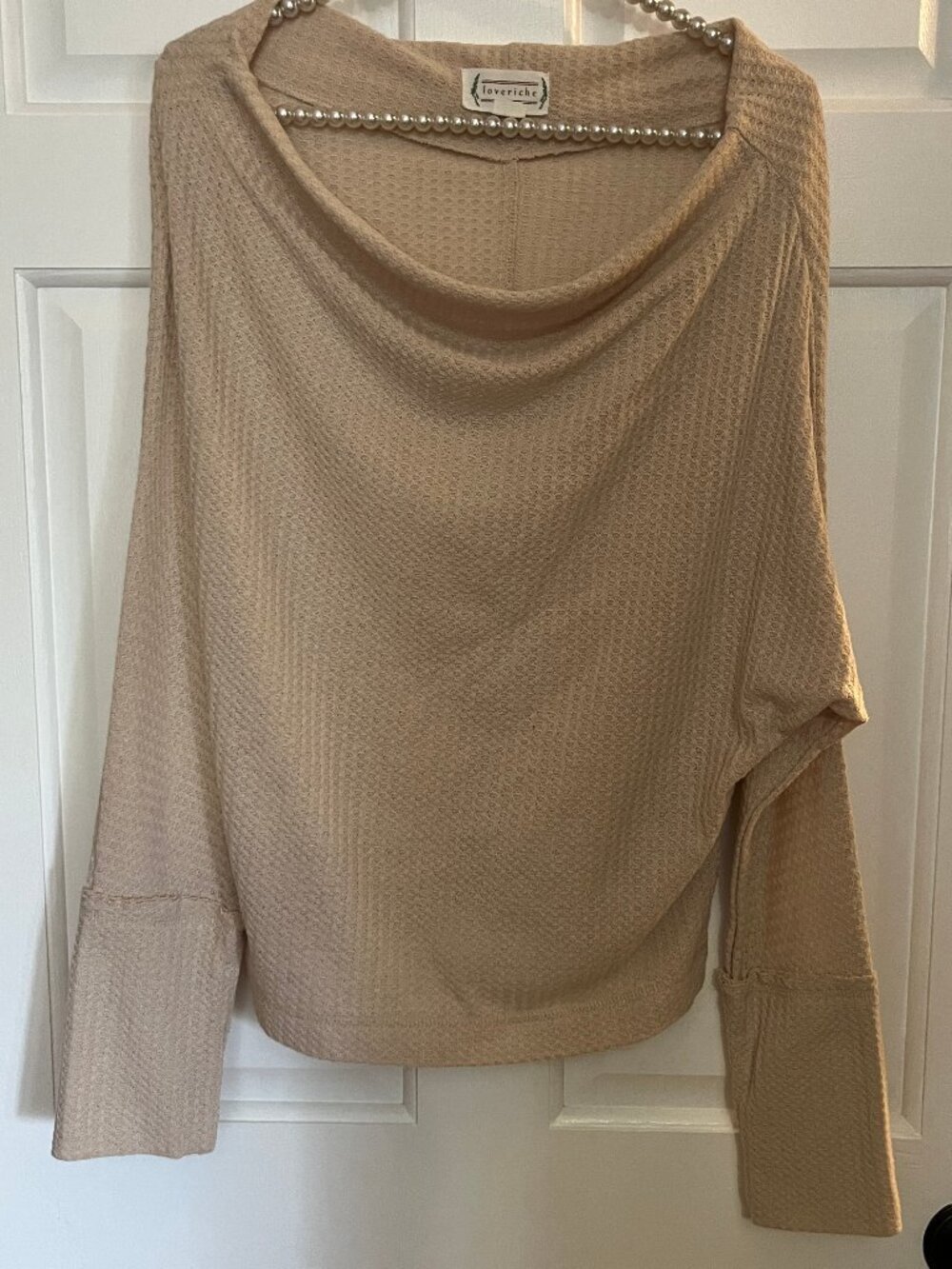 Love Riche Ladies Off-the-Shoulder Wide Neck Long Sleeve Waffle Knit Top Size L
